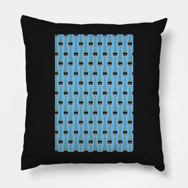 puking gold skulls blue Pillow by B0red