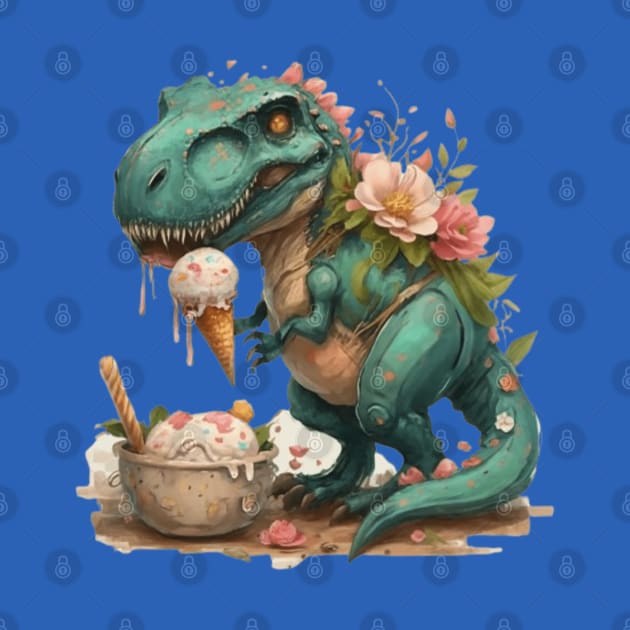 Cute dinosaur eating ice cream gift ideas, dino ice cream gift ideas, trex dinosaur eating ice cream gift tees by WeLoveAnimals