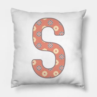 MONOGRAM LETTER S PINK FLORAL TYPOGRAPHY DESIGN Pillow