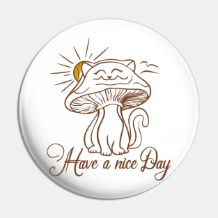 Happy Cat with mushroom face Pin