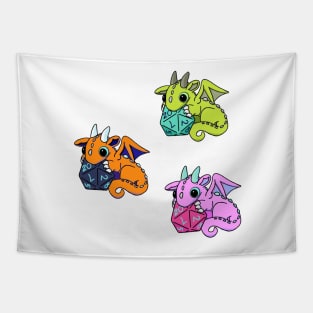 Trio of Orange Dice Goblin Dragon Babies Tapestry