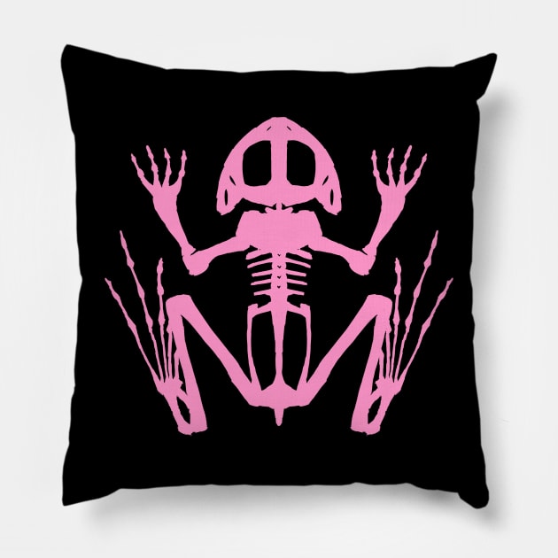 Frog Skeleton (Pink) Pillow by braincase
