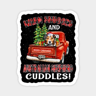 Warm Snuggles And Australian Shepherd Cuddles Ugly Christmas Sweater Magnet