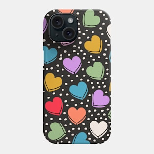 Candy Hearts Pattern (2024, Black) Phone Case