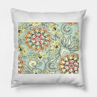 Robin's egg blue floral mandala Pillow