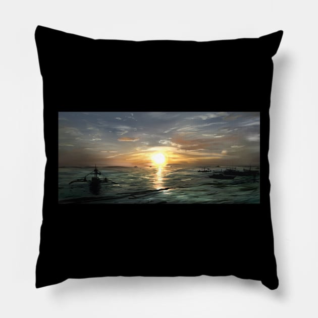 Busy Shore at Sunset Pillow by Animefox52