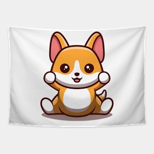 Corgi Sitting Excited Tapestry