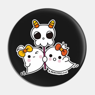 two ghosts cute spooky, cute skull ghost illustration Pin