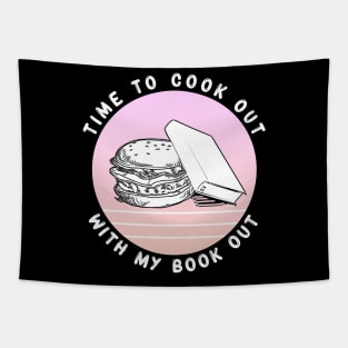 Time to Cook Out With My Book Out Retro Pink Summer Tapestry