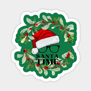 Santa Time (Christmas wreath around hat glasses) Magnet