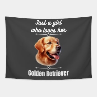 Just a girl who loves her Golden Retriever, white text Tapestry