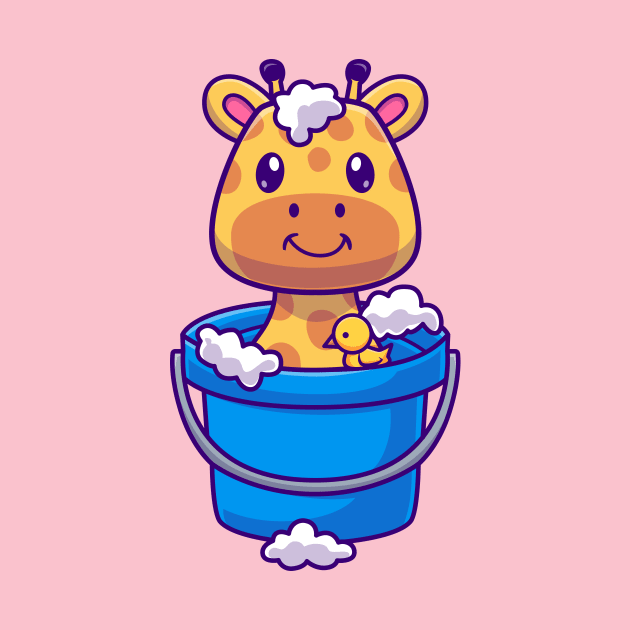 Cute Girrafe Bathing In Bucket With Bubble Cartoon by Catalyst Labs