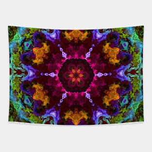 Psychedelic Kaleidoscope Flower Green Purple and Orange Tapestry