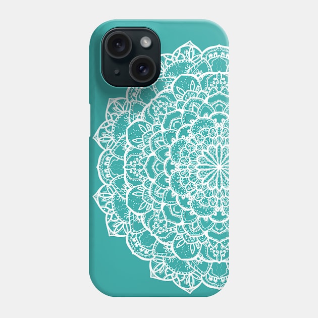 White & Turquoise Mandala Phone Case by LozzieElizaDesigns