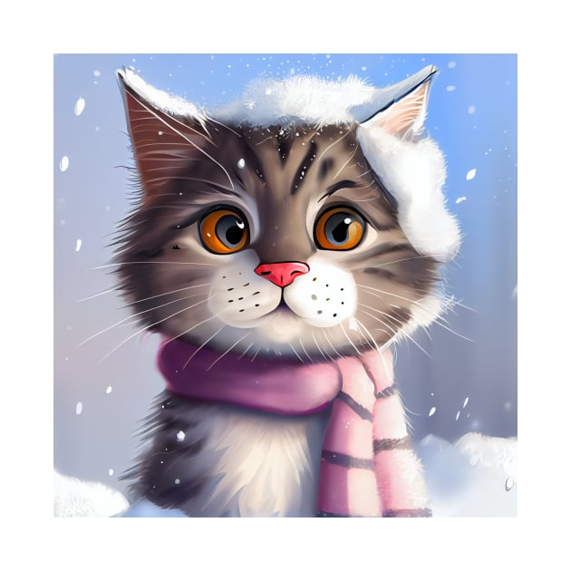 Lovely Cute Cat and Fluffy Cat Closeup in Winter Scenery by KOTOdesign