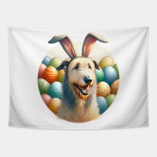 Joyful Irish Wolfhound Celebrates Easter with Bunny Ears Tapestry
