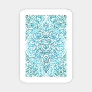 Turquoise Blue, Teal & White Protea Doodle Pattern Magnet