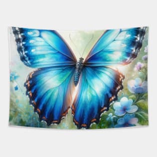 Flutter of Elegance: Blue Morpho Butterfly Watercolor Tapestry