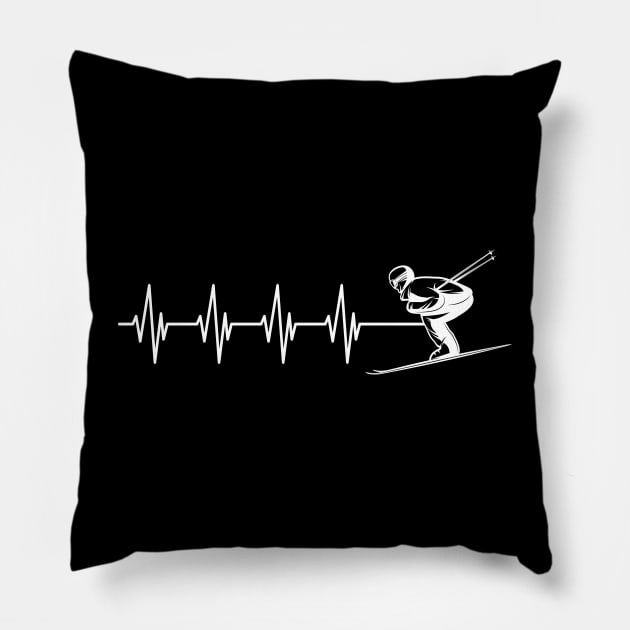 Skier Heartbeat w Pillow by KC Happy Shop