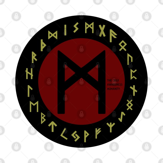 Red Mannaz Futhark Rune Symbol by DepicSpirit