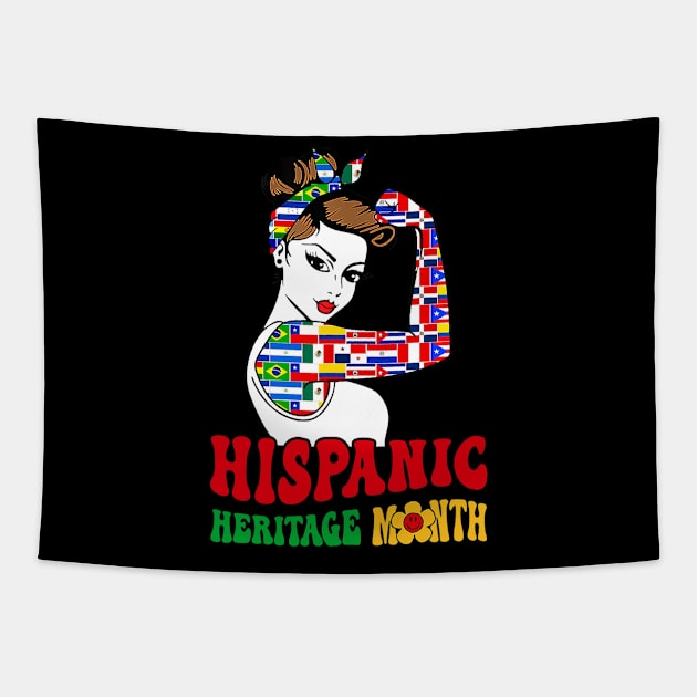 Groovy Hispanic Heritage Month Woman Latino Countries Flag Tapestry by Eleam Junie