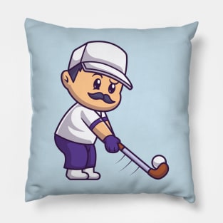 Man Playing Golf Cartoon Pillow