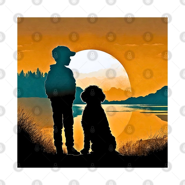Boy and Dog Vintage Sunset by Doodle and Things