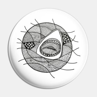 Shark attack black graphic Pin