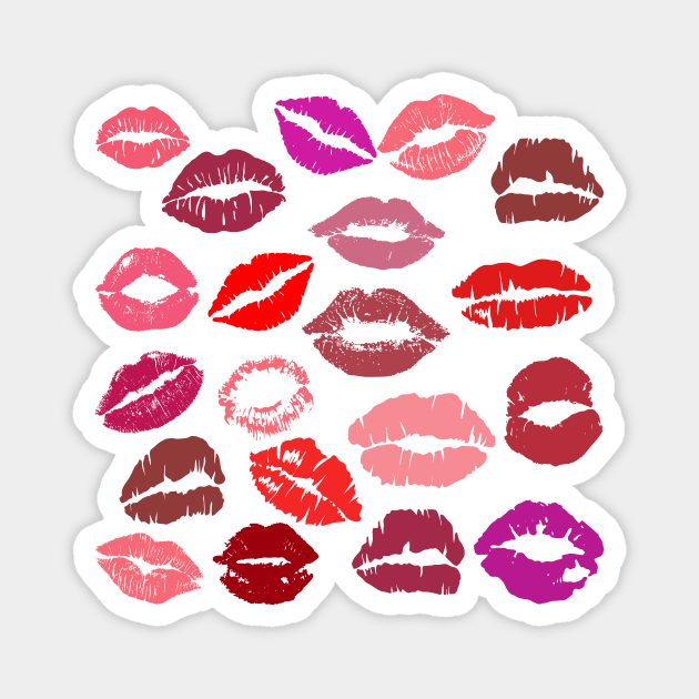 lipstick lip print kisses Magnet by MGuyerArt