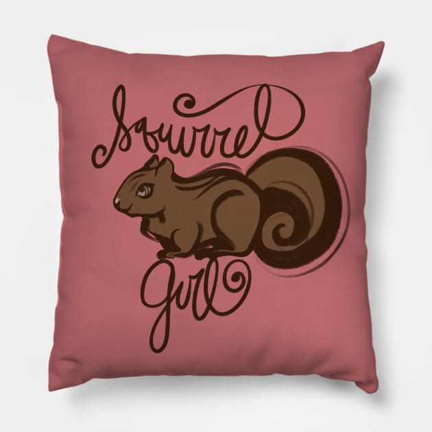 Squirrel Girl Cute Brown and Squirrely Pillow by bubbsnugg