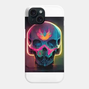 Neon skull glows in pink, blue and yellow. Phone Case