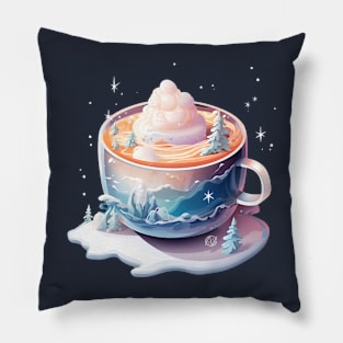 Cappuccino in a dreamy snowy landscape Pillow