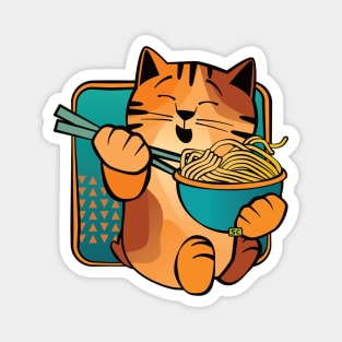 Happy Cat Eating Noodles Magnet