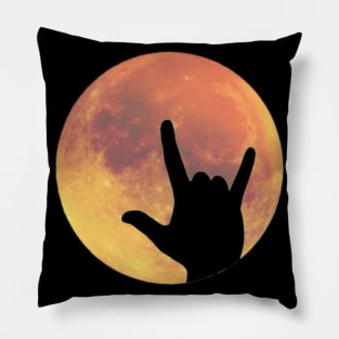 Full Moon with I Love You ASL Sign Language Hands Silhouette Pillow