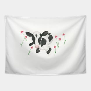 Baby Cow With Cone Flowers Tapestry