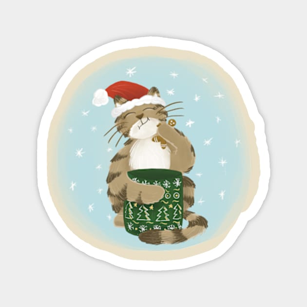 Merry Christmas cat eating gingerbread cookies Magnet by AbbyCatAtelier