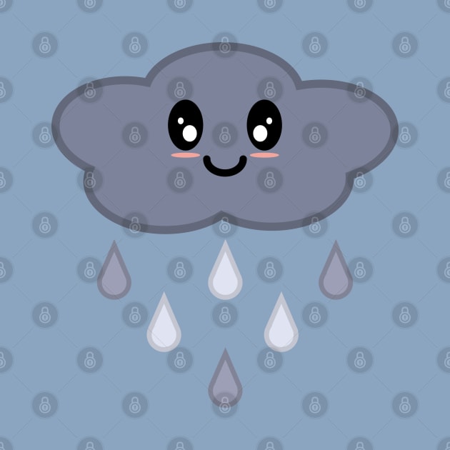 Kawaii Cute Happy Stormy Rain Cloud in Blue by Kelly Gigi