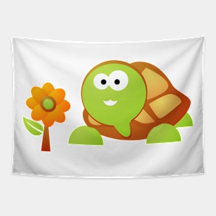 Funny Cartoon Turtle and Flower Tapestry