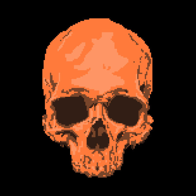 Orange Pixelated Skull by penciltrooper