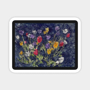 Colorful Red White Purple Yellow Tulips in Watercolor Batik Magnet