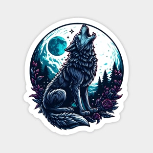 Wolf Howling at the Moon Magnet