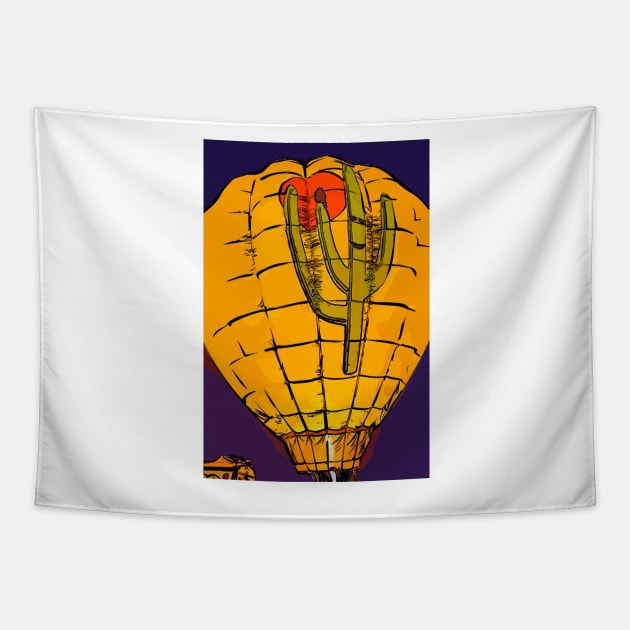 Hot Air Balloon Cactus Night Glow Tapestry by KirtTisdale