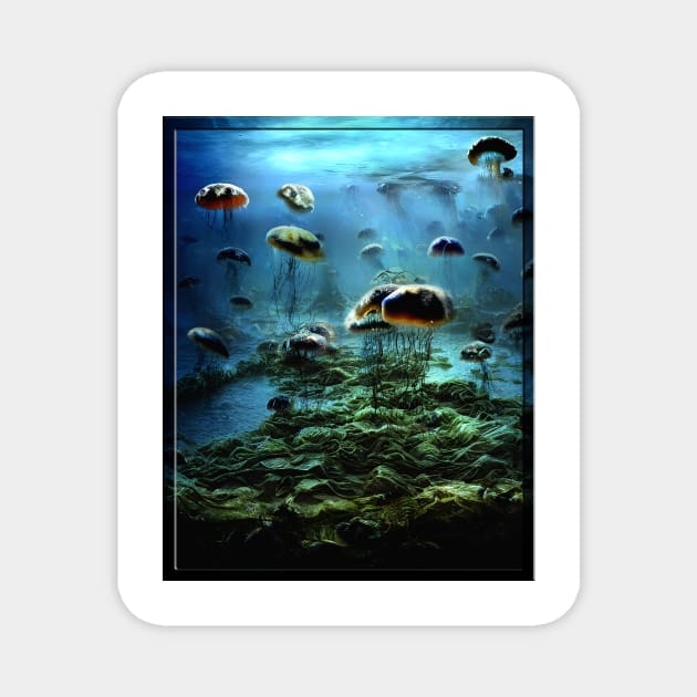 A Jellyfish Swarm in the Kelp Forest (framed) Magnet by EZO