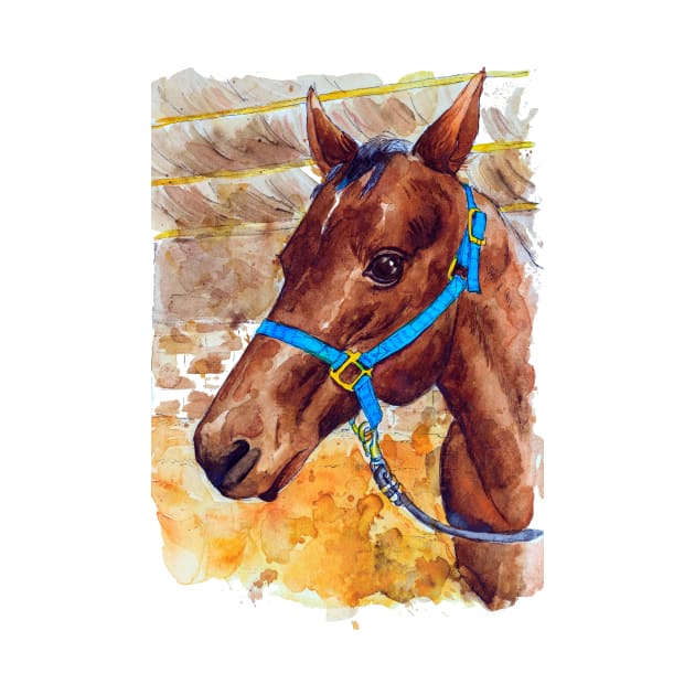 Horse portrait watercolor painting by Nalidsa