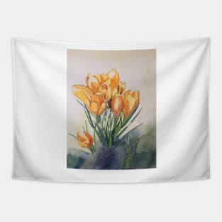 Yellow crocuses watercolour painting Tapestry