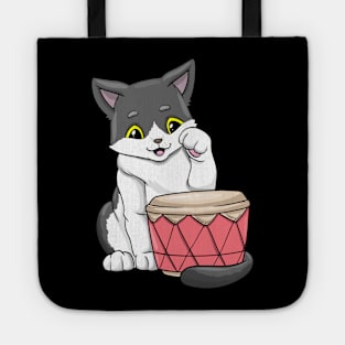 Cat as musician with drum Tote