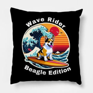 Wave Rider Beagle Edition- Beagle Surfing on the Great Waves off Kanagawa Pillow