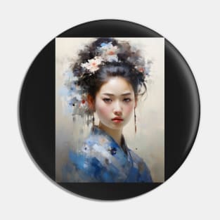 Japanese Girl in Blue With Flowers in Her Hair Pin
