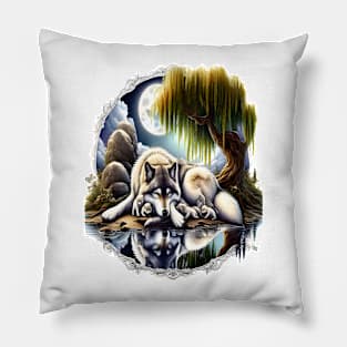 Moonlit Serenity A Slumbering Wolf Pillow