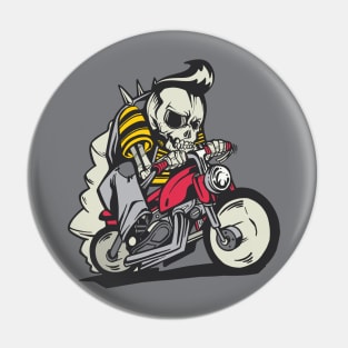 Retro Greaser Skeleton on Motorcycle Pin